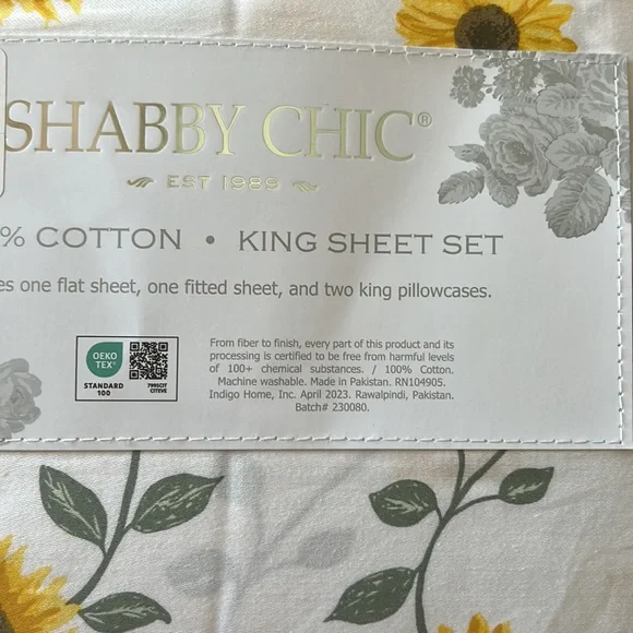 Shabby Chic King Sheet set Fall Sunflowers New 100% Cotton - Picture 2 of 2